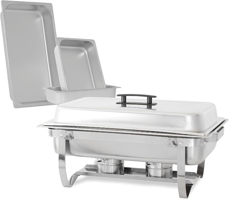 Photo 1 of 
Complete Stainless Steel Chafing Dish Set by TigerChef, Buffet Food Warmer with Foldable Frame, Fuel Holders with Covers, Food Pans, Water Pan, Elegant...