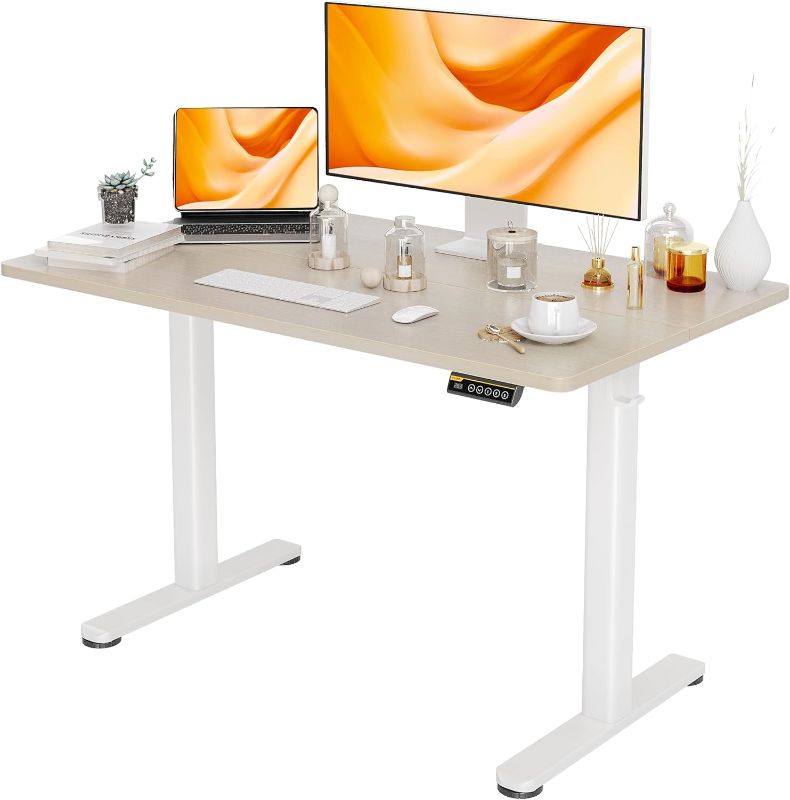 Photo 1 of 
Claiks Electric Standing Desk, Adjustable Height Stand up Desk, 48x24 Inches Sit Stand Home Office Desk with Splice Board, White Frame/Nature Top