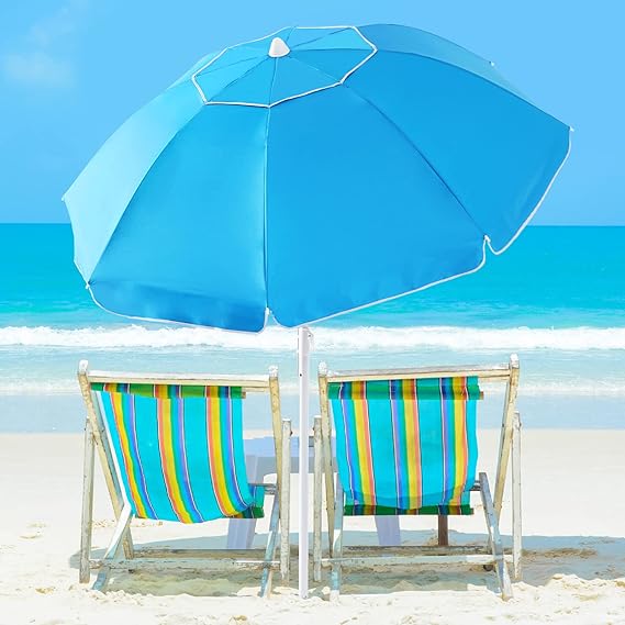 Photo 1 of Beach Umbrella - 6.56FT Arc Length, 5.9FT Diameter Portable Beach Umbrellas for Sand Heavy Duty Wind with Air Vents, Adjustable Tilting Pole with 8 Ribs UV 50+ and Carry Bag