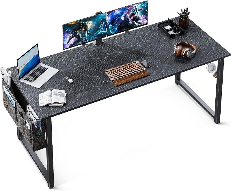 Photo 1 of ODK 63 inch Super Large Computer Writing Desk Gaming Sturdy Home Office Desk, Work Desk with A Storage Bag and Headphone Hook, Espresso Gray 63 inch Espresso Gray