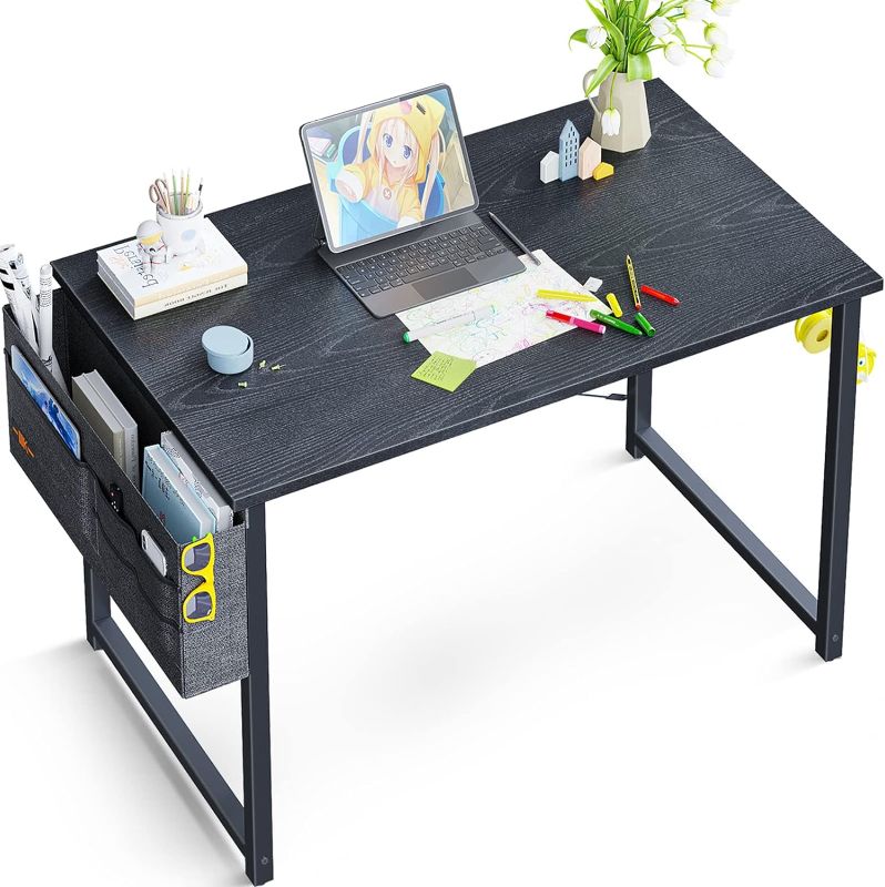 Photo 1 of ODK 32 inch Small Computer Desk Study Table for Small Spaces Home Office Student Laptop PC Writing Desks with Storage Bag Headphone Hook, Espresso Gray
