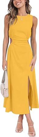 Photo 1 of LILLUSORY Womens Cutout Split Linen Cotton Sleeveless Slit Maxi Dress Small
