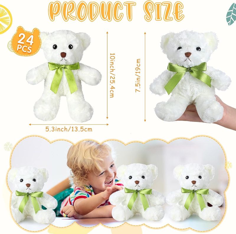 Photo 1 of Hungdao 2 Pcs Bear Bulk Plush Stuffed Animals 10 Inch Cute Soft Stuffed Bear with Green Bow for Baby Shower Birthday Party Gift (White)