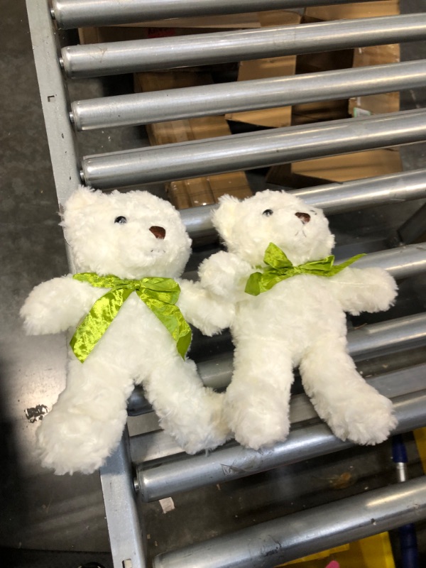 Photo 1 of Hungdao 2 Pcs Bear Bulk Plush Stuffed Animals 10 Inch Cute Soft Stuffed Bear with Green Bow for Baby Shower Birthday Party Gift (White)