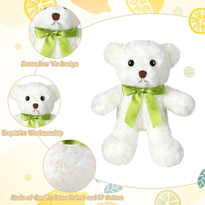 Photo 1 of Hungdao 2 Pcs Bear Bulk Plush Stuffed Animals 10 Inch Cute Soft Stuffed Bear with Green Bow for Baby Shower Birthday Party Gift (White)