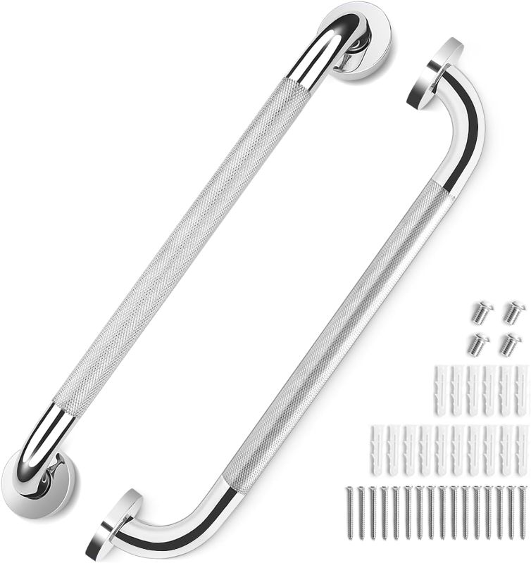 Photo 1 of 2 Pack Grab Bars for Elderly for Wall 16 Inch, Fit for Studs, Knurled Anti-Slip Bathroom Shower Grab Bars for Seniors, Safety Handicap Grab Bars for Shower, Shower Handles for Elderly, Tesuchan
