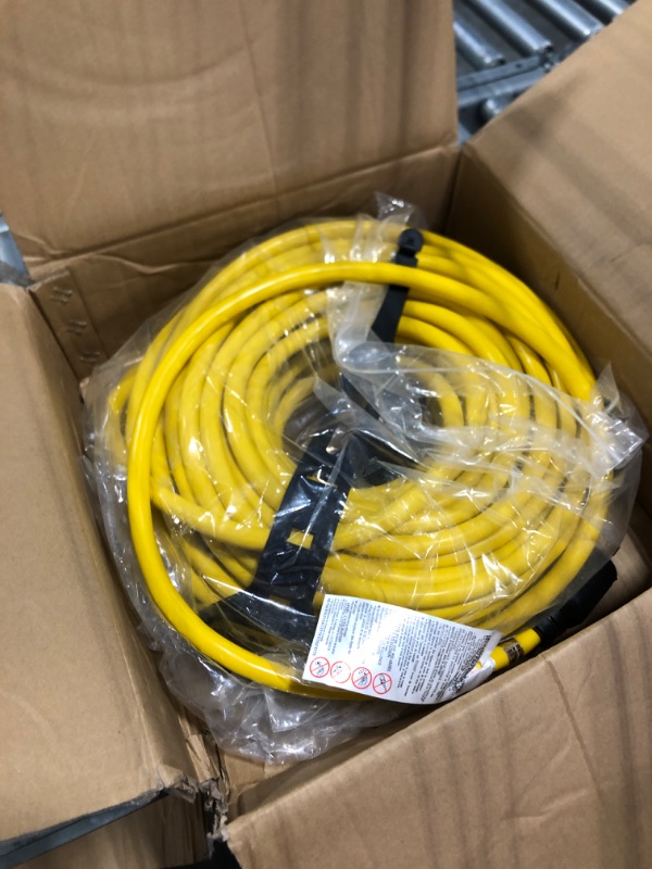 Photo 2 of Clear Power 50 ft 12/3 SJTW Heavy Duty Outdoor Extension Cord, Water, Weather & Kink Resistant, Flame Retardant, Yellow, 3 Prong Grounded Plug, CP10145 50 ft Standard Yellow