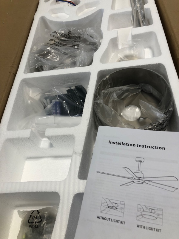 Photo 1 of ELEHINSER 60" Modern Ceiling Fan with Lights and Remote Control, 5 Solid Wood Blades 6-Speed Noiseless Reversible DC Motor, Ceiling Fan for Bedroom Dinning Living Room, Nickel Finish with Wood Blades 60" Ceiling Fan with Light Nickel+Wood