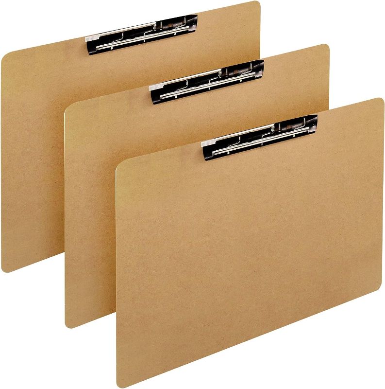 Photo 1 of 3 Pack of 11"x17" Clipboard with Lever Operated Clip and Brass Metal Corner, Landscape Horizontal Ledger Brown Hardboard for Drawing Sketching