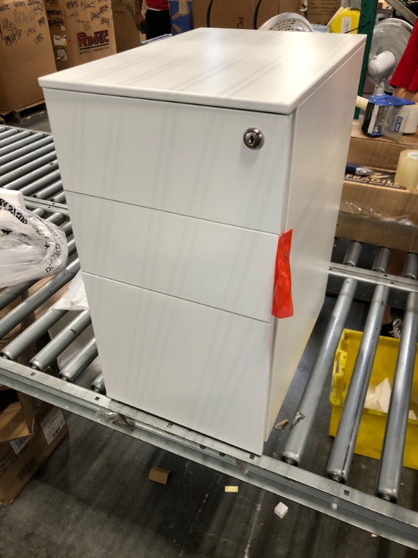 Photo 2 of DEVAISE Locking File Cabinet, 3 Drawer Rolling Pedestal Under Desk Office, Fully Assembled Except Casters, White White 14.6"W x 17.1"D x 23.6"H