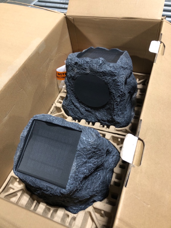 Photo 3 of Innovative Technology Outdoor Rock Speaker Pair - Wireless Bluetooth Speakers for Garden, Patio, Waterproof, Built for all Seasons & Solar Powered with Rechargeable Battery, Music Streaming - Charcoal