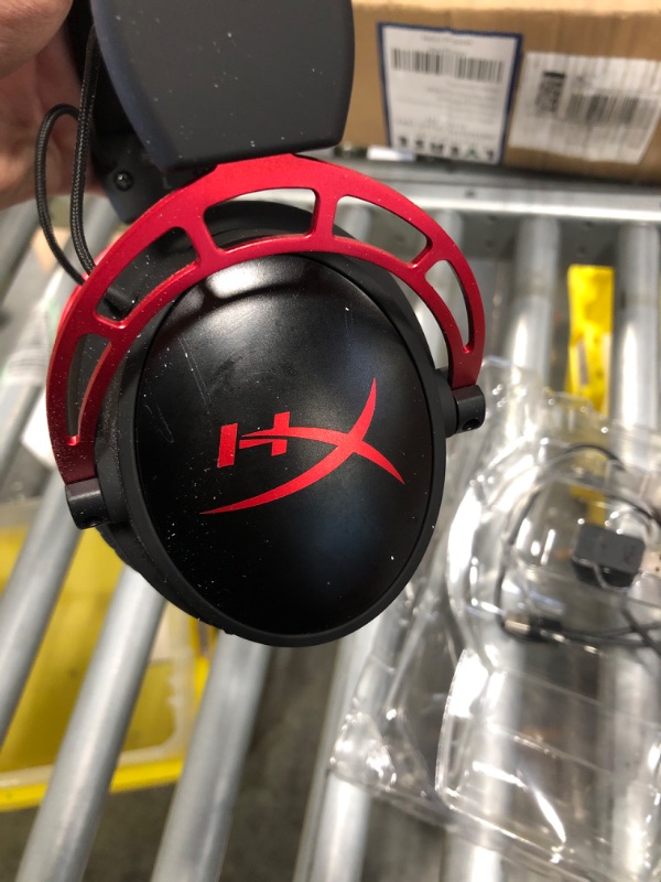 Photo 4 of HyperX Cloud Alpha Wireless - Gaming Headset for PC, 300-hour battery life, DTS Headphone:X Spatial Audio, Memory foam, Dual Chamber Drivers, Noise-canceling mic, Durable aluminum frame Red Wireless Cloud Alpha Headset