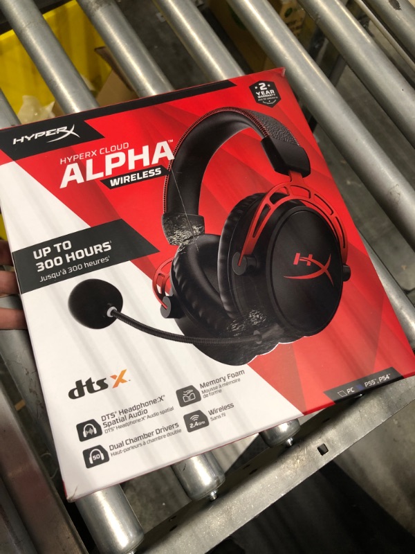 Photo 2 of HyperX Cloud Alpha Wireless - Gaming Headset for PC, 300-hour battery life, DTS Headphone:X Spatial Audio, Memory foam, Dual Chamber Drivers, Noise-canceling mic, Durable aluminum frame Red Wireless Cloud Alpha Headset