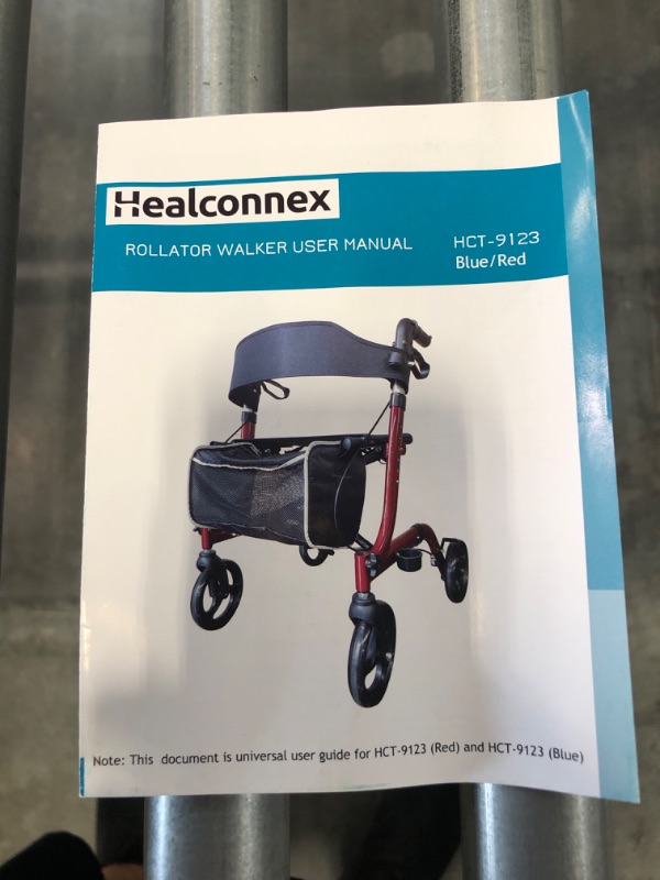 Photo 1 of Healconnex Rollator Walkers for Seniors-Folding Rollator Walker with Seat and Four 8-inch Wheels-Medical Rollator Walker with Comfort Handles and Thick Backrest-Lightweight Aluminium Frame and Basket Red