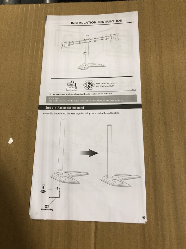 Photo 2 of MOUNTUP Dual Monitor Stand, Free-Standing Monitor Stands for 2 Monitors up to 27 inches, 17.6 lbs Each, Fully Adjustable Dual Monitor Mount for Desk, VESA Stand 75x75mm, 100x100mm