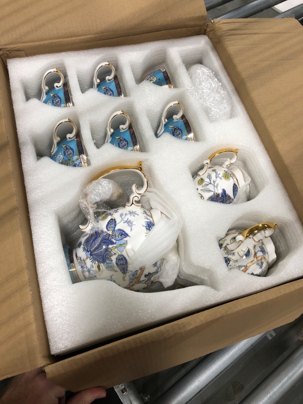 Photo 2 of ACMLIFE Bone China Tea Set for 6 Adults, 21 Piece Blue and White Porcelain Tea Set, Vintage Floral Tea Sets for Women Tea Party or Gift Giving Blue Flower