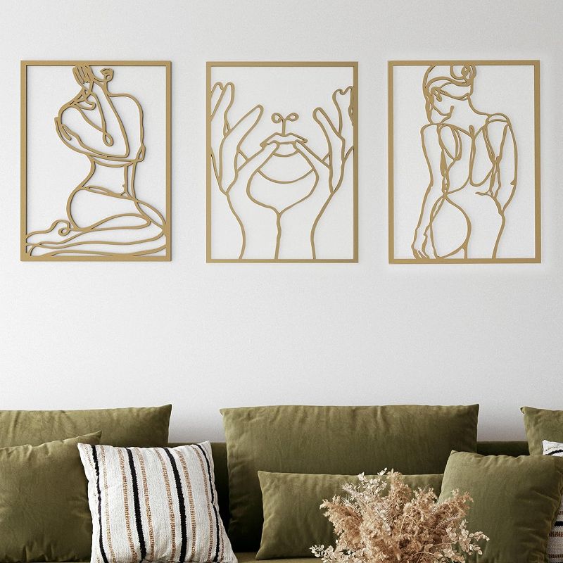 Photo 1 of XL Gold Wall Décor 24 x 18 inches Set Of 3 - Metal Wall Art Room Décor - Gold Wall Art For Living Room - Gold Framed Wall Art
