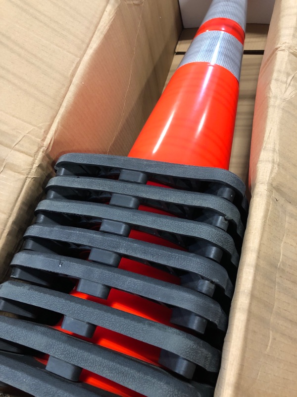 Photo 4 of (8 Cones) BESEA 28” inch Orange PVC Traffic Cones, Black Base Construction Road Parking Cone Structurally Stable Wearproof (28" Height) 01_28"(8 Cones)