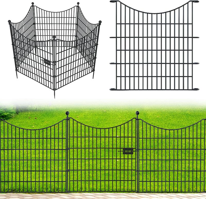 Photo 1 of 5 Panels with Lock 32 in(H) X 12ft(L) No Dig Decorative Outdoor Garden Fence for Yard, Animal Barrier Fencing Rustproof Metal Wire Panel Border for Dog, Rabbits, and Patio Stakes Defense