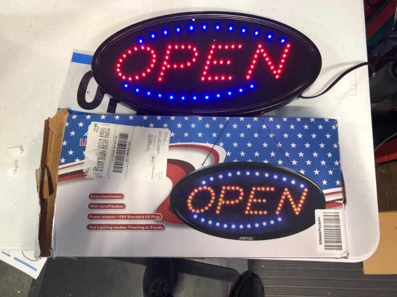 Photo 2 of LED Open Sign, AGPTEK 19x10inch LED Business Open Sign Advertisement Board Electric Display Sign, Two Modes Flashing & Steady Light, for Business, Walls, Window, Shop, bar, Hotel,with Open/Close Sign