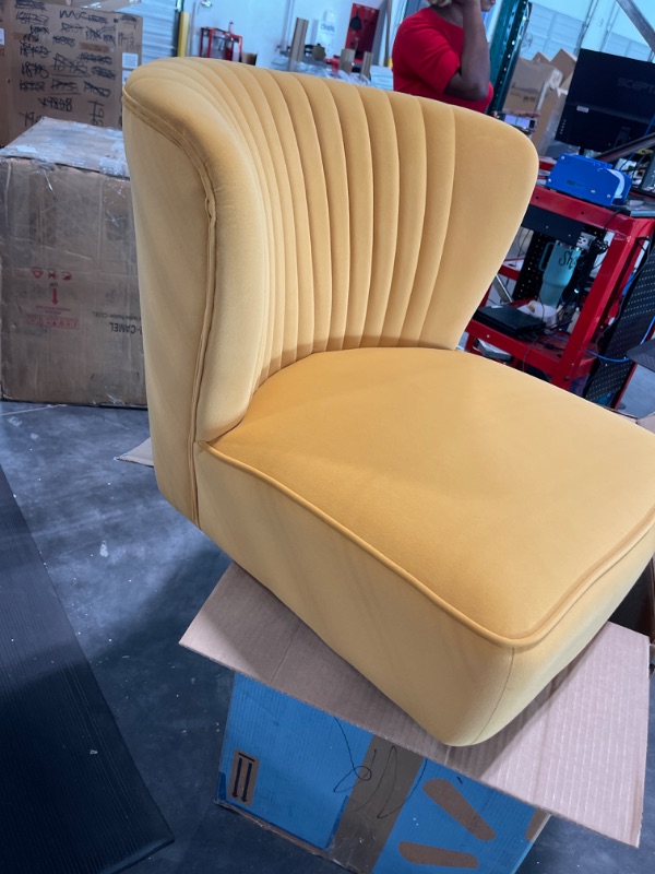 Photo 3 of TINA'S HOME Small Velvet Accent Chair, Modern Armless Accent Chair with Golden Metal Legs & Velvet Tufted Upholstered, Living Room Velvet Dining Side Chair Suitable for Small Spaces, Mustard 1 Mustard-s1