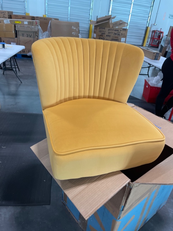 Photo 2 of TINA'S HOME Small Velvet Accent Chair, Modern Armless Accent Chair with Golden Metal Legs & Velvet Tufted Upholstered, Living Room Velvet Dining Side Chair Suitable for Small Spaces, Mustard 1 Mustard-s1