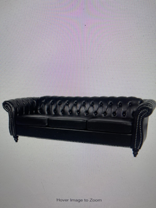 Photo 1 of 84 in Wide Round Arm Faux Leather Chesterfield Straight Sofa in Black