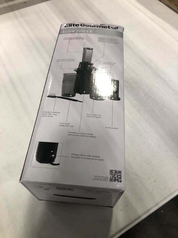 Photo 1 of Elite Gourmet EJX600 Compact Small Space-Saving Masticating Slow Juicer, Cold Press Juice Extractor, Nutrient and Vitamin Dense, Easy to Clean, 16 oz Juice Cup, Charcoal Grey