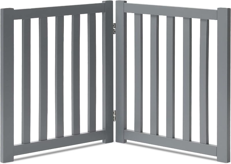 Photo 1 of LZRS Solid Hard Wood Freestanding Pet Gate,Wooden Dog Gates for Doorways,Nature Wood Dog Gates for The House,Dog Gate for Stairs,Freestanding Indoor Gate Safety Fence,Grey,24" Height-2 Panels