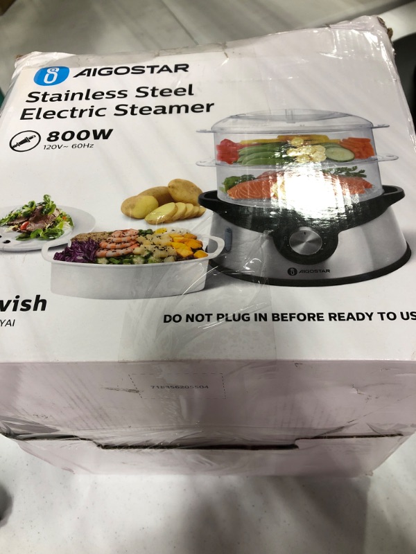 Photo 3 of Aigostar 9.6 QT Food Steamer for Cooking, Electric Food Vegetable Steamer with BPA-Free 3 Tier Stackable Baskets, 800W Fast Heating, 60-min Timer, Auto Shutoff & Boil Dry Protection, Stainless Steel