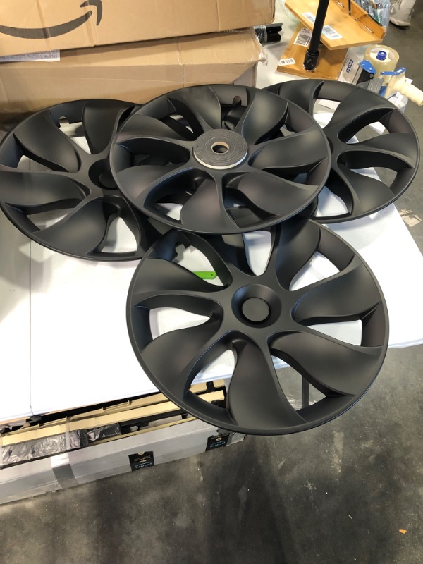 Photo 3 of 19 Inch Wheel Hub Cap, Sporty Look Matte Black Heavy Duty Wheel Rim Protector 4 Pcs for Model Y (Symmetric)