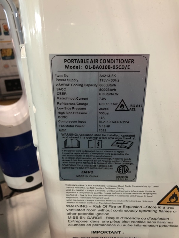 Photo 5 of   8,000 BTU Portable Air Conditioners Cools up to 350 Sq.ft, Portable AC Built-in Cool, Dehumidifier, Fan Modes, Room Air Conditioner with Remote Control/Installation Kits, White 8,000 BTU+Drain Hose White