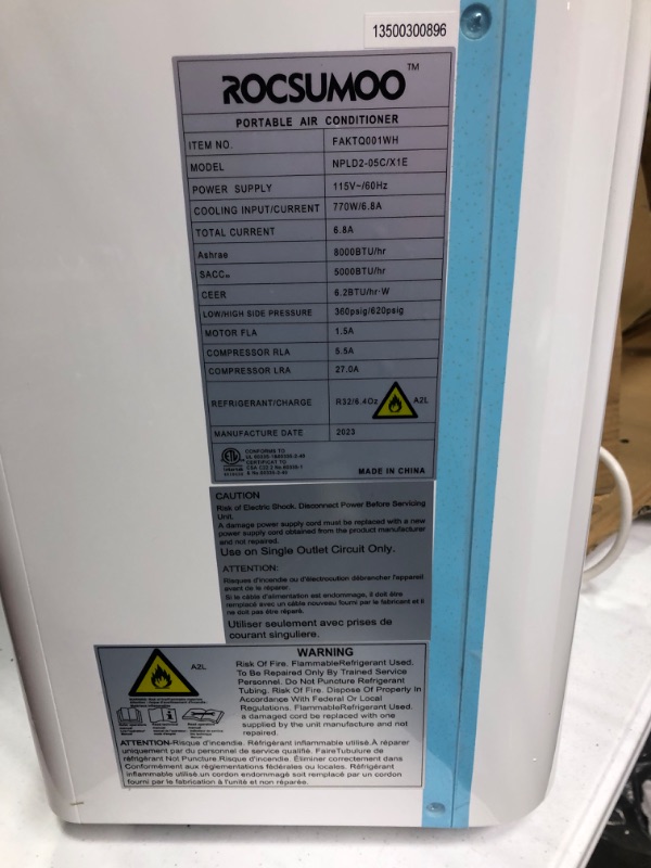 Photo 5 of 8,000 BTU Portable Air Conditioners,ROCSUMOO 3-in-1 Portable AC Unit with Fan & Dehumidifier Cools, Energy Saving Portable AC with ECO Mode, 24H Timer, Remote Control& Window Kit