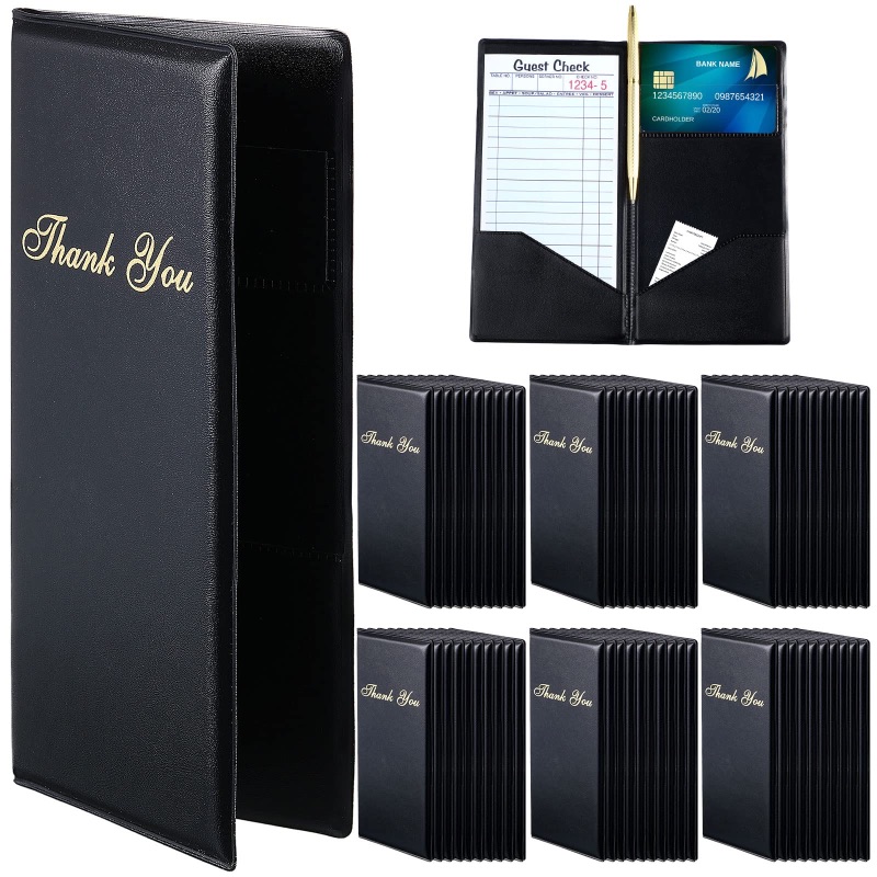 Photo 2 of 10 Pcs Check Presenters for Restaurants, Guest Check Card Holders Black Restaurant Bill Book Tip Check Holders with Gold Thank You Imprint Guest Checkbook for Servers Waitress Waiter