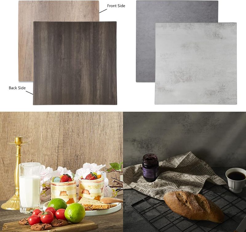 Photo 1 of 2PCS Double Sided Photo Backdrop Boards for Flat Lay, 24x24IN Wooden Cement Food Photography Background Tabletop Backdrop for Video Shooting, EOAJAFOU Wooden/Dark Wooden and Cement/Dark Cement