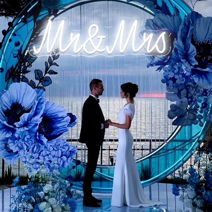 Photo 1 of "Mr & Mrs" Neon Signs for Bedroom Wall Decor LED Light Up Signs Girl Room Decor Large Pink Neon Light Sign Words Lights  24x8"