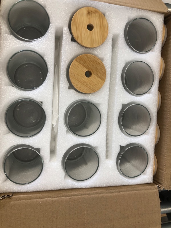 Photo 1 of [ 12pcs Set ] Glass Cups with Bamboo Lids and Glass Straw - Beer Can Shaped Drinking Glasses, 16 oz Iced Coffee Glasses, Cute Tumbler Cup for Smoothie, Boba Tea, Whiskey, Water - 4 Cleaning Brushes