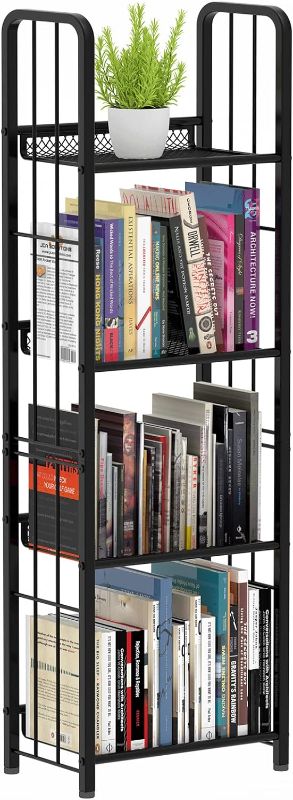 Photo 1 of Azheruol Bookshelf Vertical Storage Freestanding Storage Stand for Living Room, Bedroom, Kitchen, Rust Resistance, Easy Assemblyl Free CombinationMulti-Functional Organizer (4 Tiers, Black)