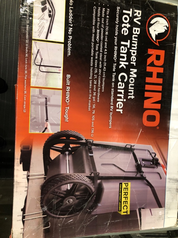 Photo 2 of Camco Rhino RV Bumper Mount Tote Tank Holder | Features a Powder-Coated Steel Construction, Heavy-Duty Straps, and Fits Both 4-inch and 4-1/2-inch Bumpers (39010) Carrier