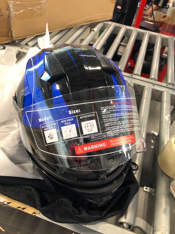 Photo 1 of AHR Motorcycle Bluetooth Helmet Flip up Full Face Helmet Bluetooth 5.0 Headset DOT Approved S-XXL Blue Small