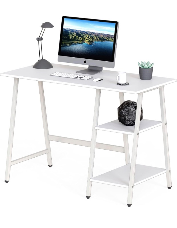 Photo 1 of SHW Trestle Home Office Computer Desk, White