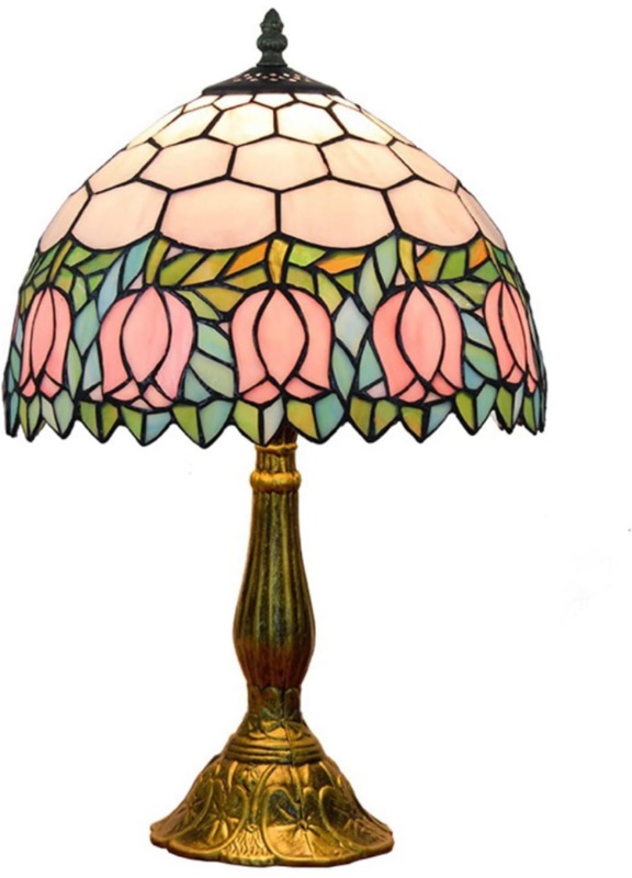 Photo 1 of 
BytheM Table Lamp Bedside Lamp, Desk Lamp with Switch Vintage Bedside Lamps E27 for Bedrooms with Tulip Pattern Glass Shade Shade