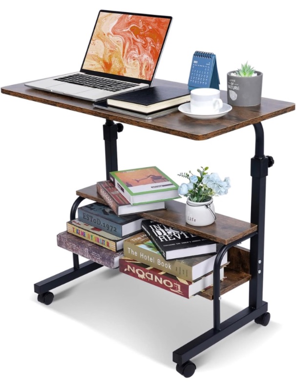 Photo 1 of Laptop Desk Adjustable Desk Small Standing Desk Home Office Desks for Small Spaces Portable Desk Table for Bedrooms, 31.5" Rustic Uplift Study Desk Mobile Rolling Computer Work Desk on Wheels (Rustic