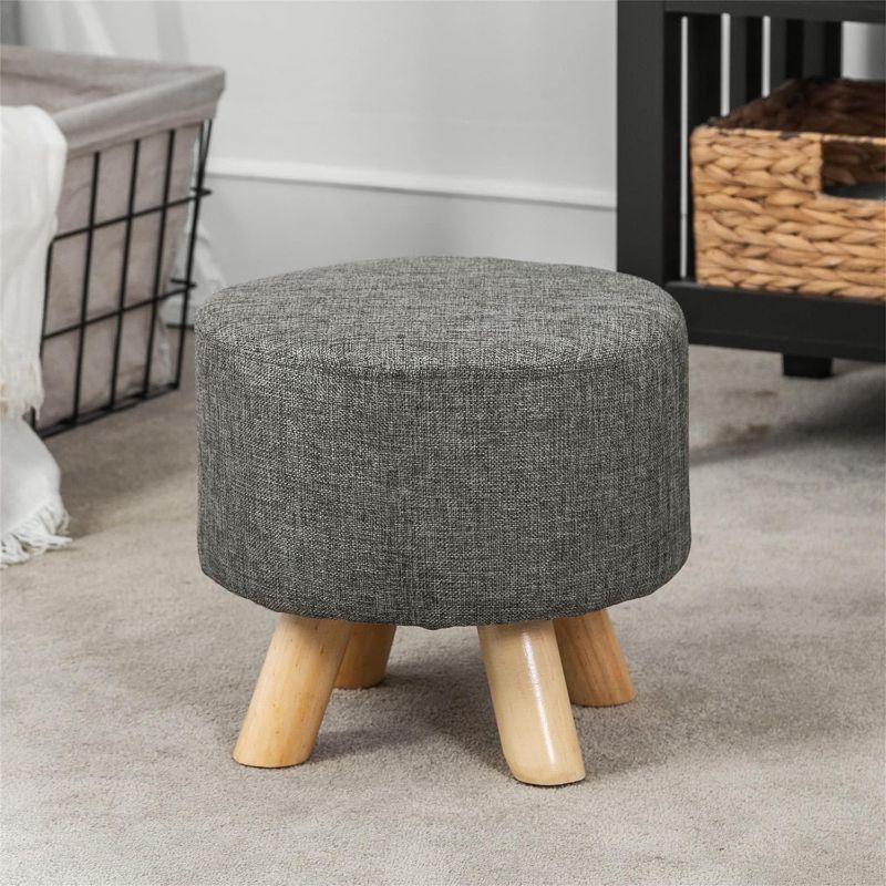 Photo 1 of Adeco Modern Round Ottoman Home Footrest Stool/Linen Fabric Seat Pouf Grey Fabric Medium Beach