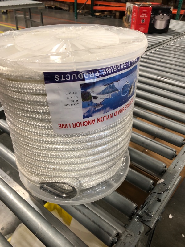 Photo 1 of NovelBee 5/8 Inch X 250 Feet Double Braid Nylon Anchor Line with Stainless Steel Thimble and Plastic Chuck White