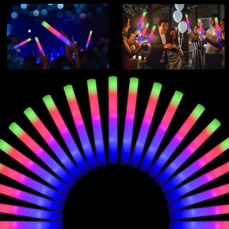 Photo 1 of 30 Pieces Led Foam Sticks - Flashing Glow Sticks Party Supplies Light Up Baton Wands for Kids, Raves, Birthday, Wedding, Christmas, Halloween,...