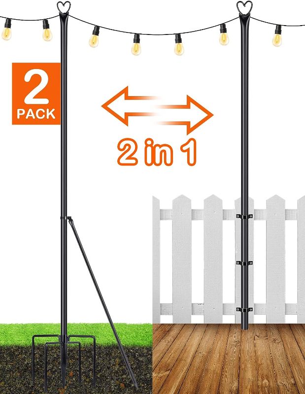 Photo 1 of  String Light Poles - 2 Pack for Outside Hanging - Backyard, Garden, Patio, Deck Lighting Stand for Parties, Wedding