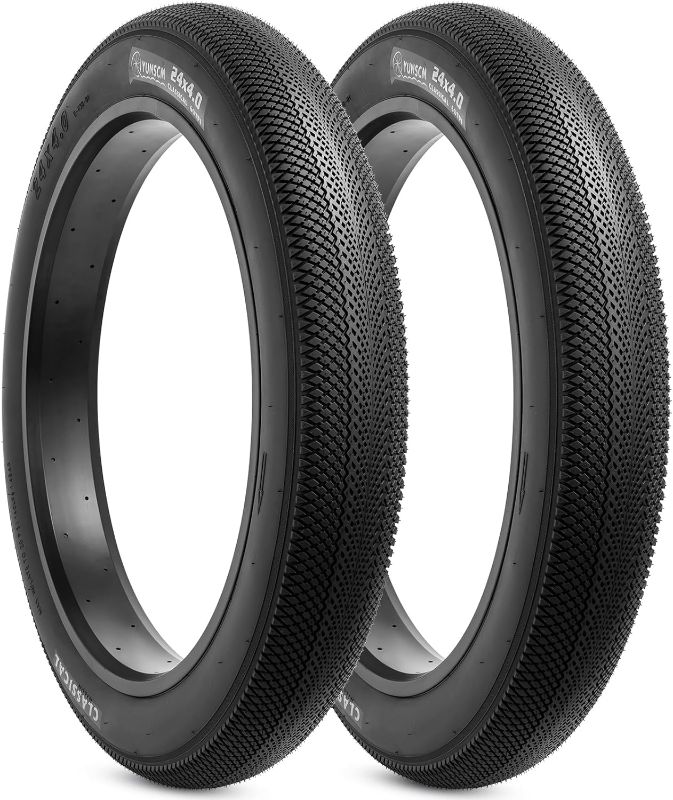 Photo 2 of YunSCM 24" E-Bike Fat Tires 24 x 4.0 Foldable 60TPI Tires with 2 Nylon Rim Stips for 24x4.0 E-Bike Bicycle Tires- 2 Pack (Black)


