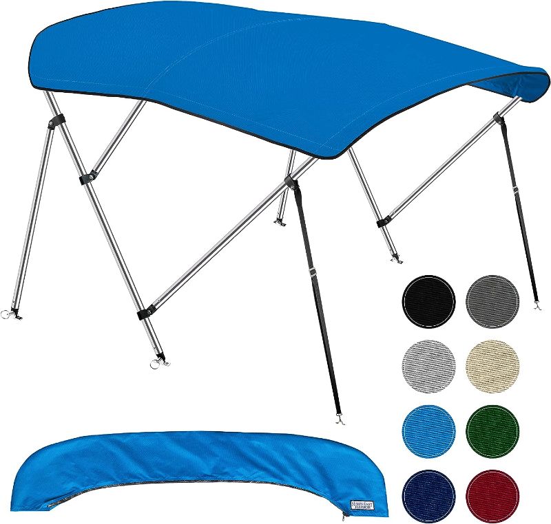 Photo 1 of MSC 3 Bow 4 Bow Bimini Top Boat Cover with Rear Support Pole and Storage Boot (Navy, 3 Bow 6'L x 46" H x 73"-78" W) 3 Bow 6'L x 46"H x 73"-78"W Navy