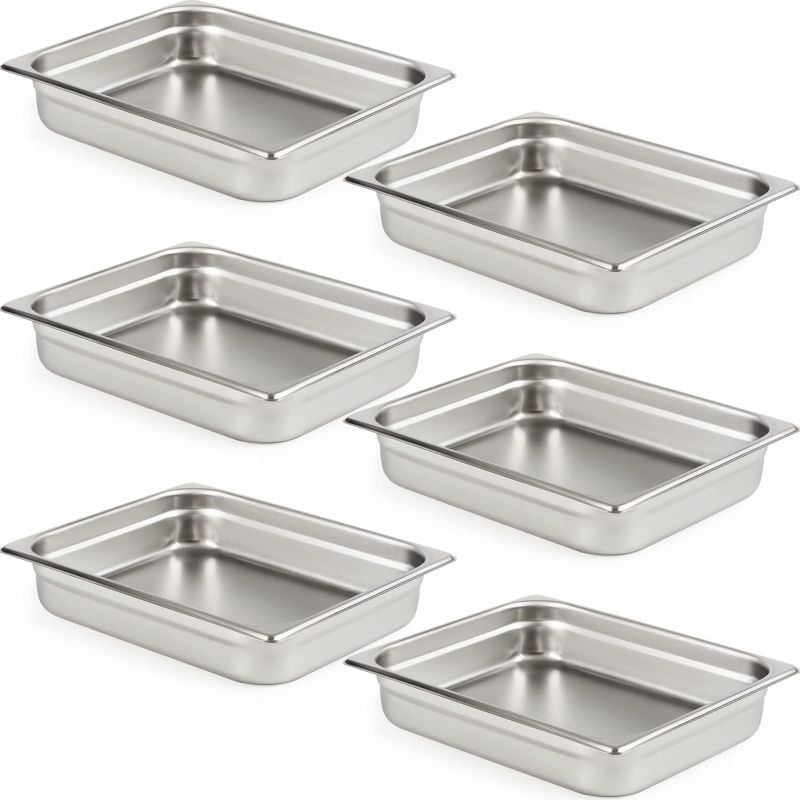 Photo 1 of  6 Pack Anti-Jam Hotel Pans, 1/2 Size 2 1/2 Inch Deep, NSF Commercial 18/8 Stainless Steel Chafing Steam Table Pan, Catering Storage Metal Food Pan
